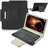 DETUOSI Universal 8.0 inch Android Tablet Case with Keyboard, Removable Wireless Bluetooth Keyboard + PU Leather Folio Book Cover + Stand, Travel Portable Sleeve for iOS/Android/Windows System Tablet
