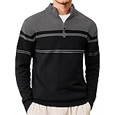 CRYSULLY Mens Sweater 1/4 Zip Cotton Polo Pullover Sweaters Casual Fall Winter Spring Striped Sweatshirts