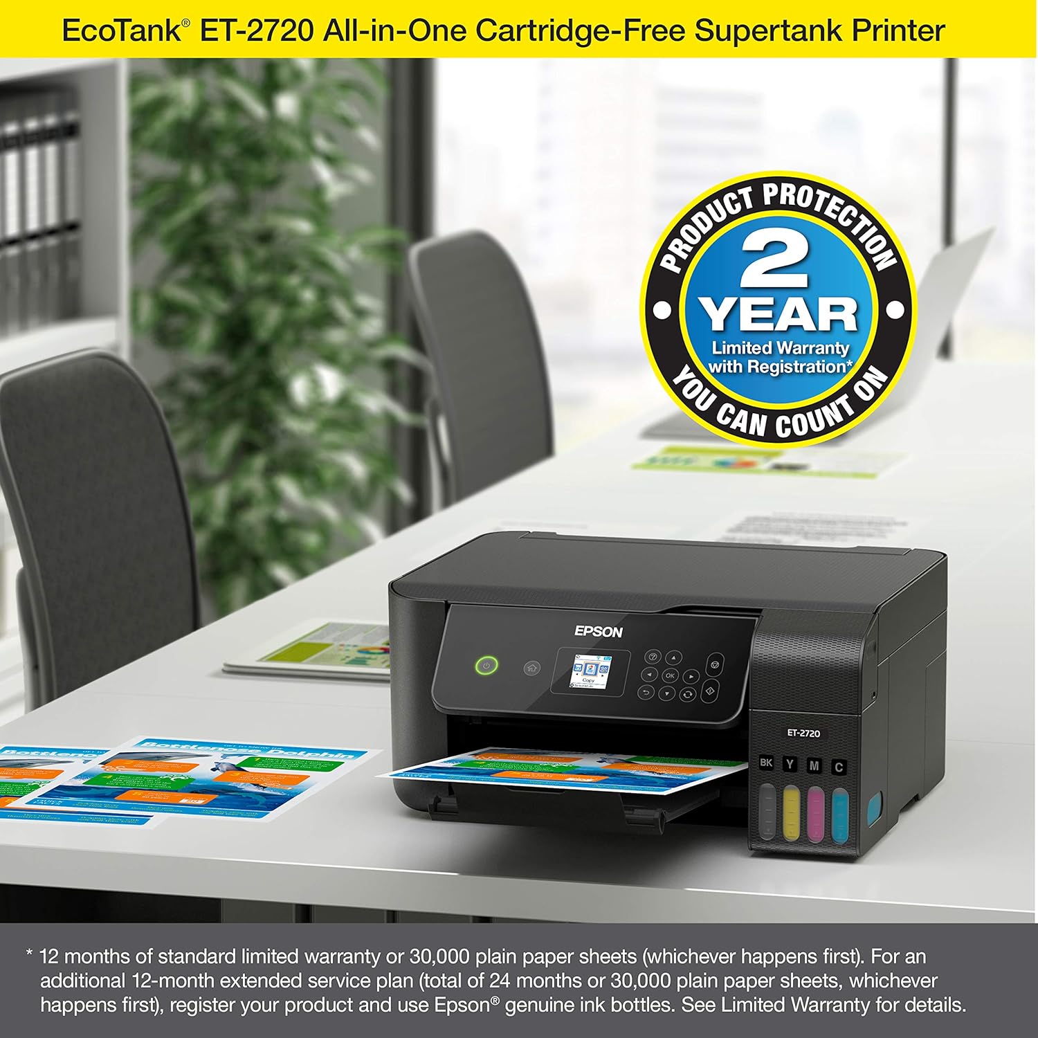 Epson EcoTank ET-2720 Wireless Color All-in-One Supertank Printer with Scanner and Copier - Black: Electronics