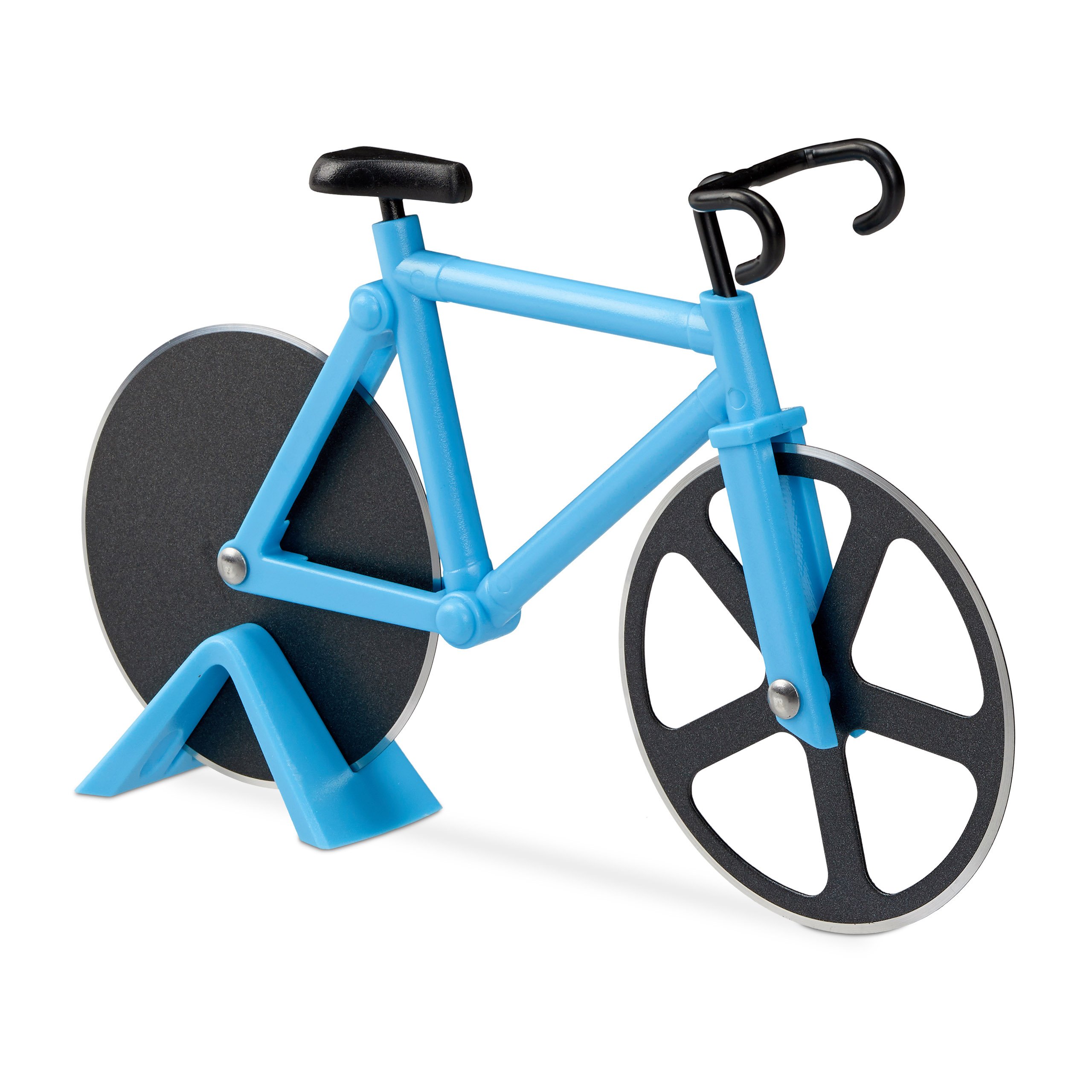 Relaxdays Bicycle Pizza Cutter with Sharp Blades, Fun Dough Slicer, 11.5 x 18 x 3 cm, Blue
