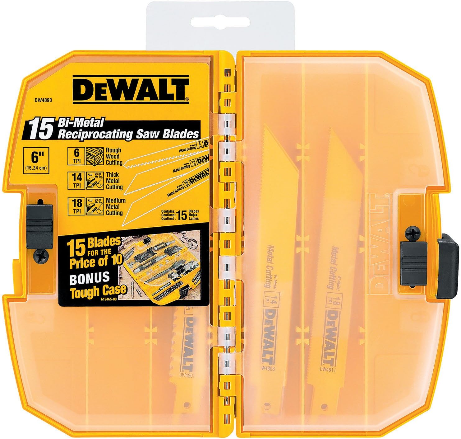DEWALT DW4890 BiMetal Reciprocating Saw Blade Tough Case Set, 15Piece
