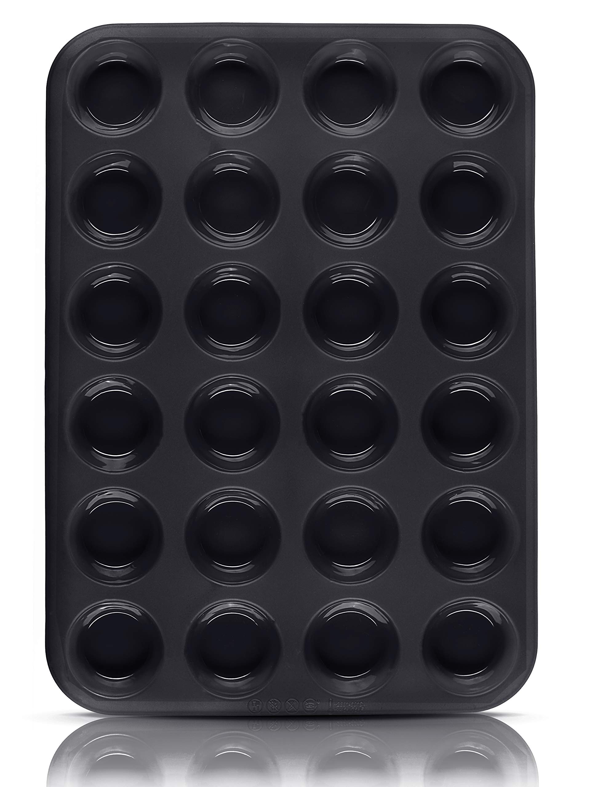 Belmalia Mini Muffin Tray Silicone, 24 Holes, 34 x 24 x 2 cm, Non-Stick Coating, Cupcake Muffins Tin Black