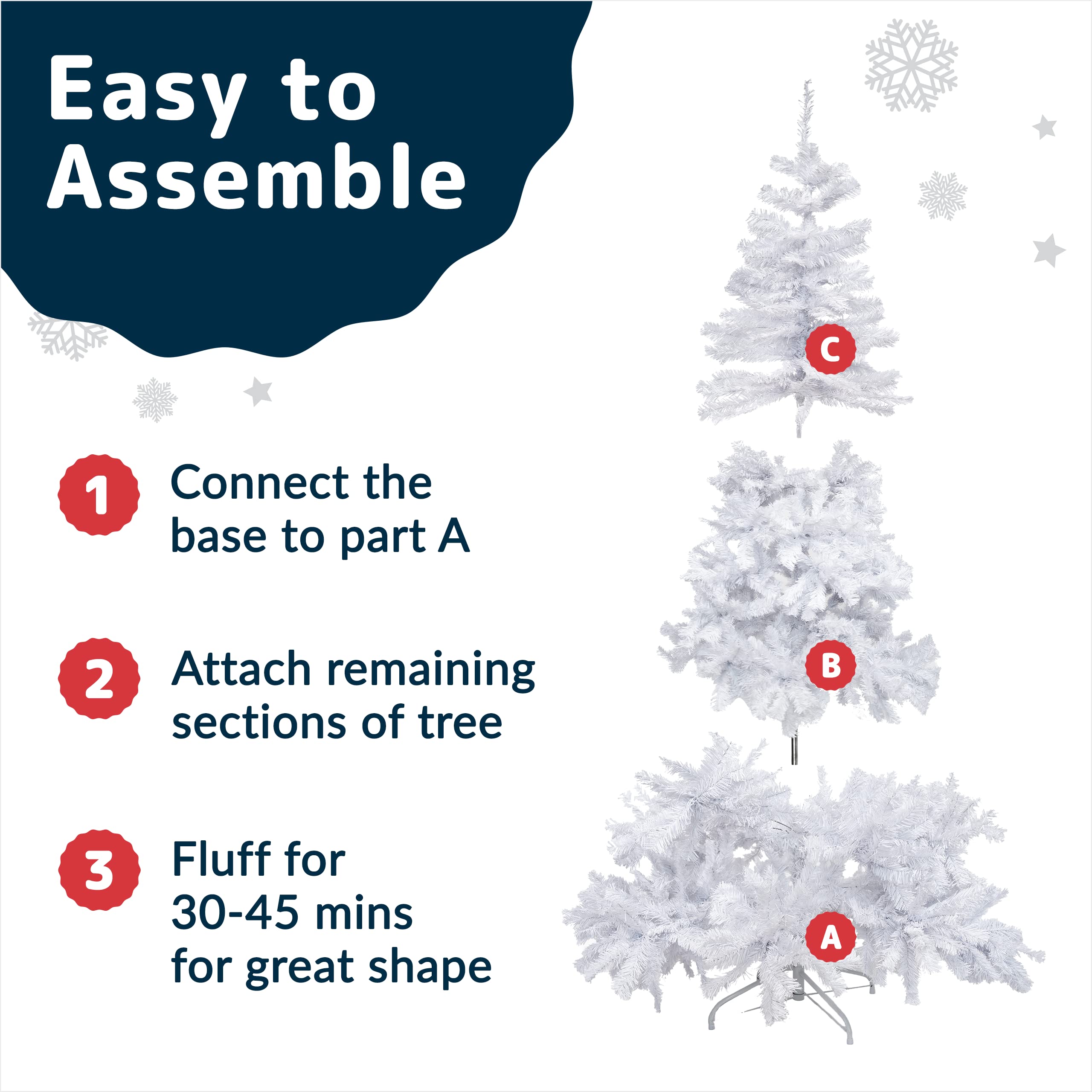 PREXTEX 6 Foot White Christmas Tree - 6ft Artificial Spruce with 1200 Tips and Metal Stand - Xmas Tree White Hinged and Lightweight for Easy Assembly - Fake Frosted Christmas Tree