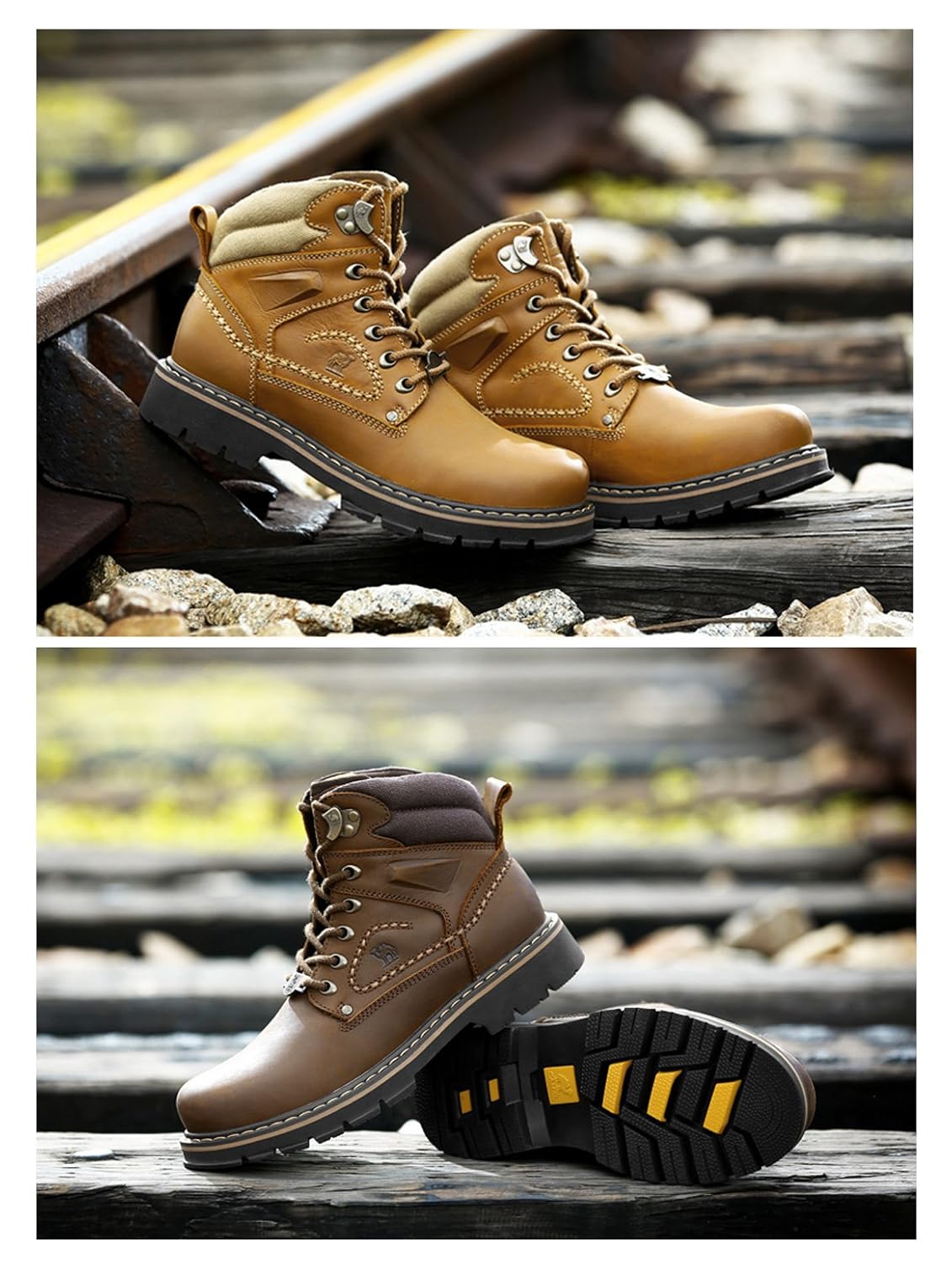 Camel Mens Work Boots Round Toe Leather