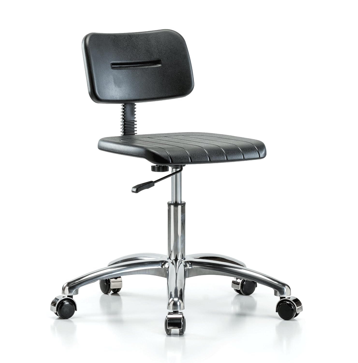 Perch Chrome Industrial Work Chair with Wheels for Hardwood or Tile Floors, Desk