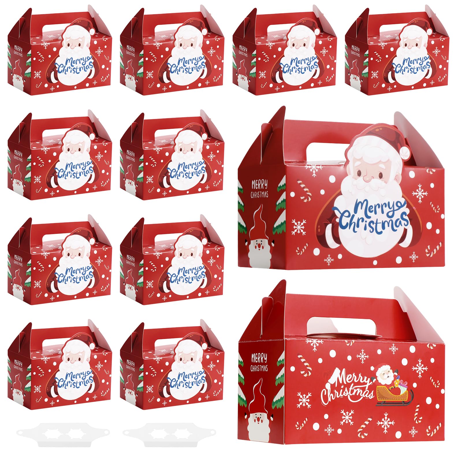 Coolty 50pcs Cupcake Boxes 2 Holes Cardboard Packaging Boxes Bakery Pastry Boxes with Handle for Cookies Muffins Cupcakes Desserts Pies (Christmas Red)