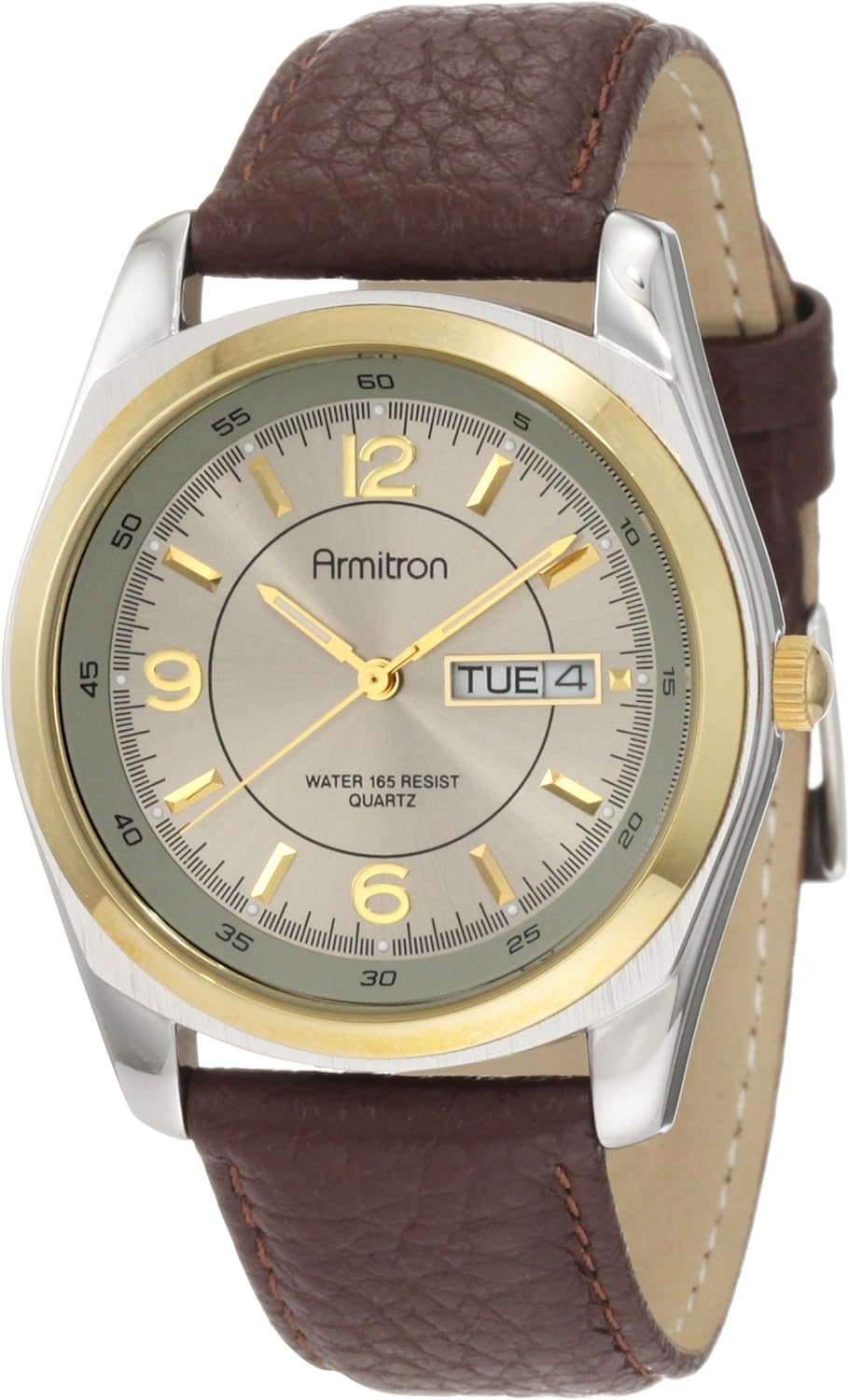 Armitron Men's 201925GYBN Round TwoTone Black Leather Dress Watch