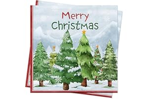 100Pcs Christmas Napkins Xmas Tree Paper Napkins Serviette Merry Christmas Party Table Decorations Xmas Disposable Paper Tiss