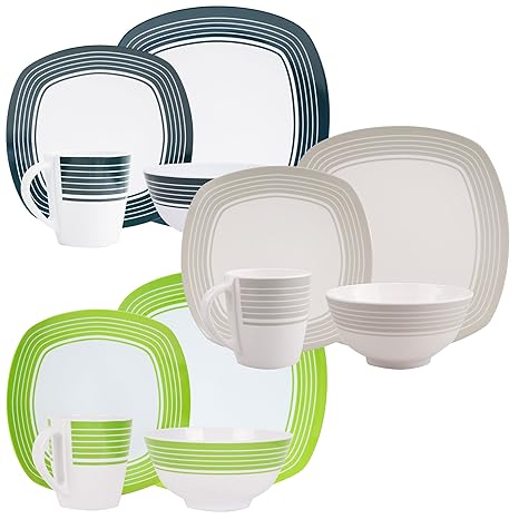 100% Melamin-Geschirr Design Classic eckig, wählbar: Farbe u. Anzahl Pers. 4-teilig für 1 Pers / 8-teilig für 2 Pers / 16-tei