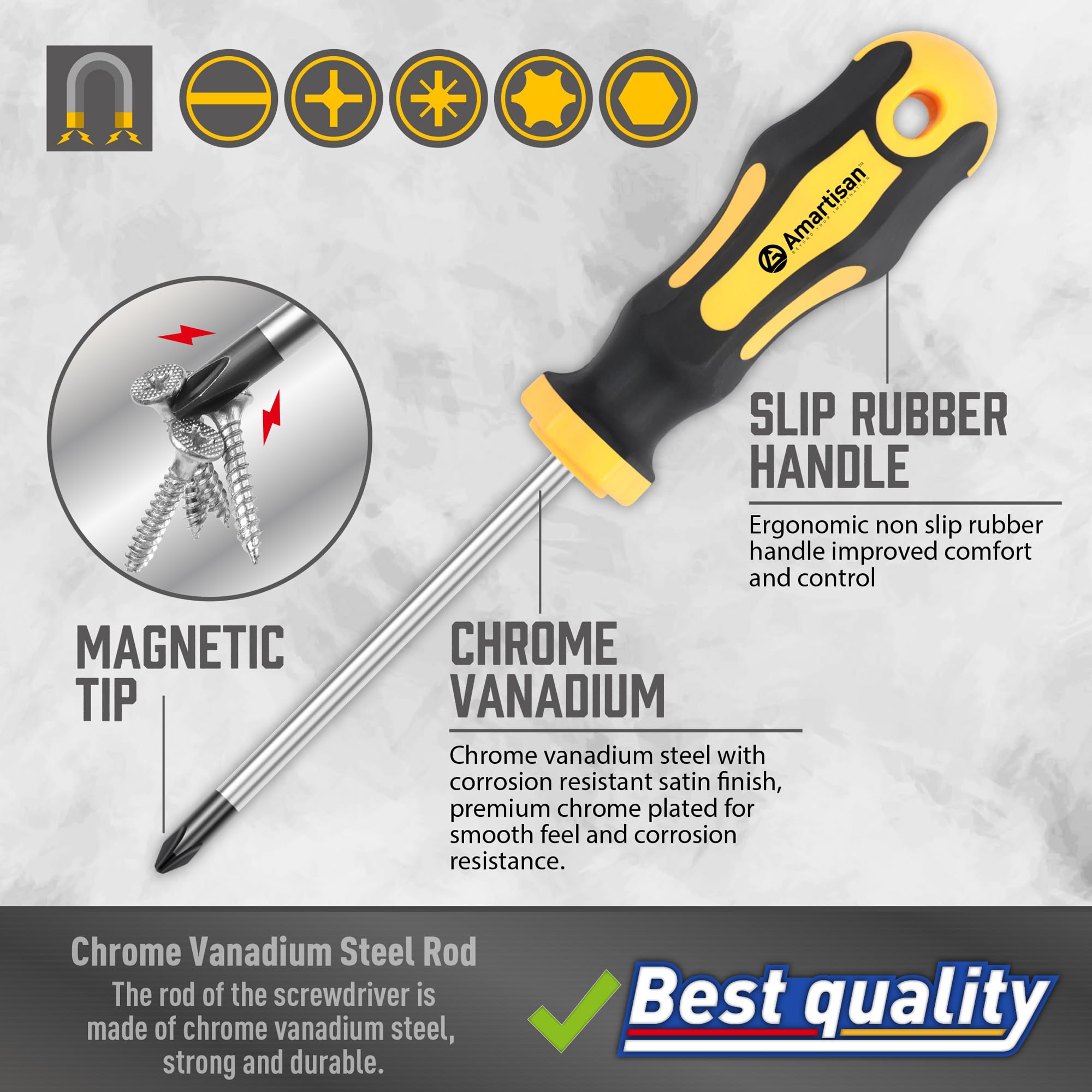 Magnetic Screwdrivers Set with Case, Amartisan 43-piece Includs Slotted, Phillips, Hex, Pozidriv,Torx and Precision Screwdriver Set, Magnetizer Demagnetizer Tools, Tools for Men
