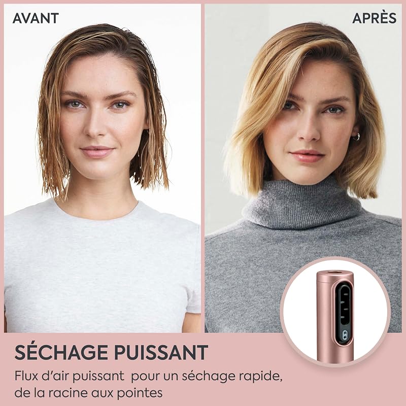 Air Wand, Sèche‑cheveux avec Diffuseur, Styler 4-en-1 & Vanity Case offert, Brosse Lissante et Styler Volume pour Cheveux Secs ou Mouillés, Technologie Ionique Anti‑Frisottis, Rose, AS6556E