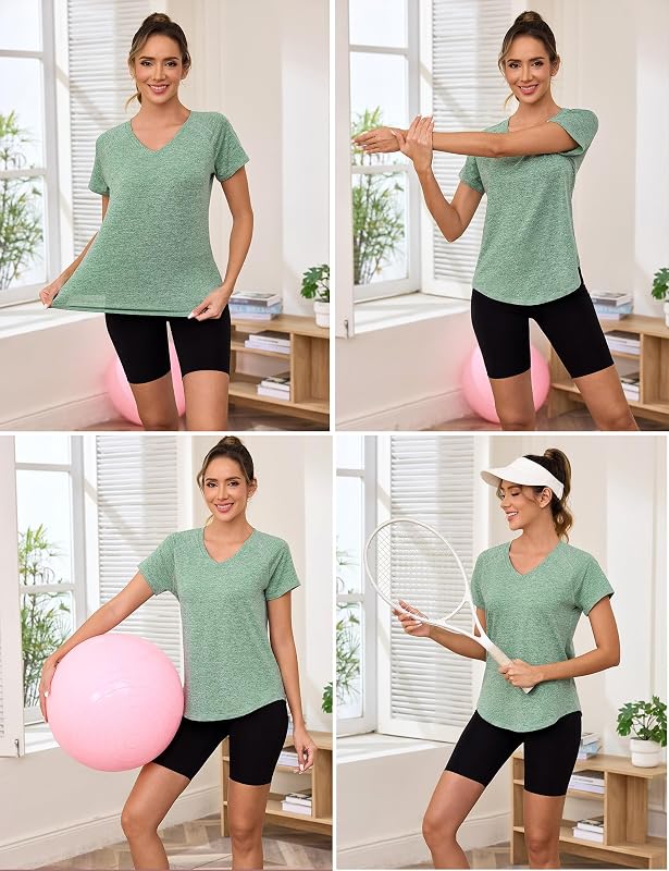 T Shirt Yoga Femme Haut Fitness Femme Manches Courtes Col V