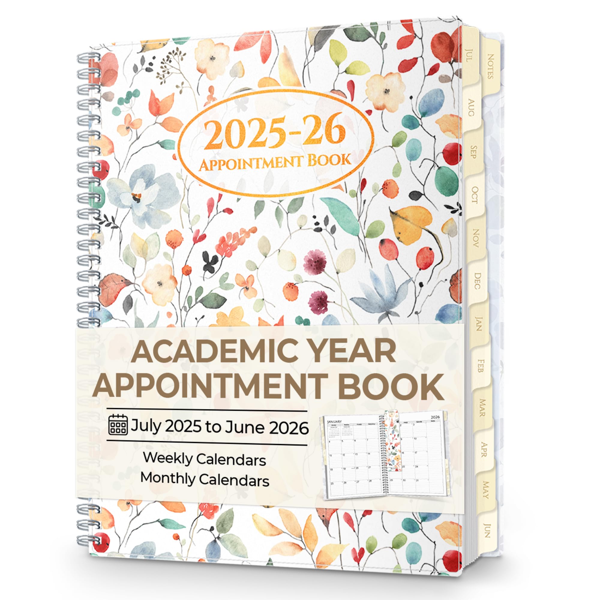 Photo 1 of CRANBURY Daily Planner 2025-2026, 8.5x11 Appointment Book, 15-Min Hourly Scheduler, Use Now to June 2026, Academic Planner Calendar Agenda, Colorful Tabs, Premium Paper (Floral)