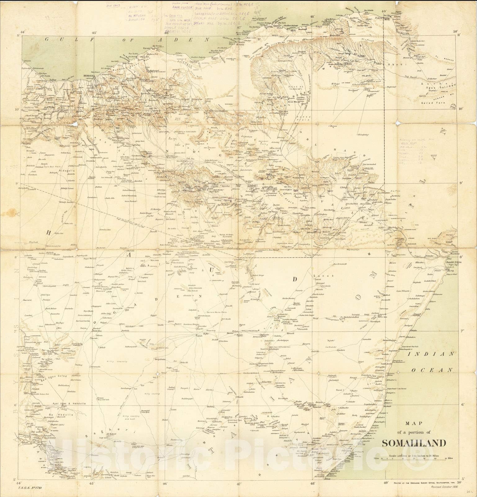 Historic Map : Map of a Portion of Somaliland, 1906, Ordinance Survey Office, Vintage Wall Art : 44in x 44in