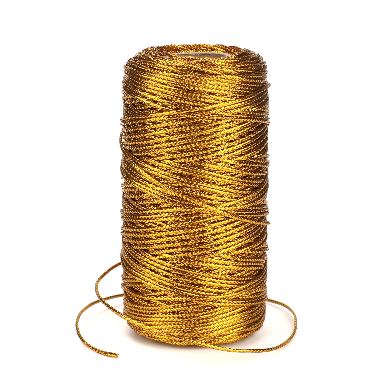 G2PLUS 100M Gold Thread String Twine, 1.5mm Polyester String Cord, Non Stretch Thread Cord, Braided Metallic Cord for Crafts, Hanging Christmas Ornaments & Cards