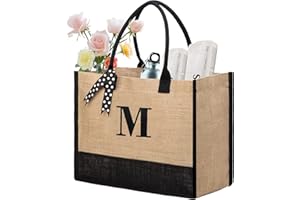 BeeGreen Monogram Jute Tote Bags for Women Initial Tote Bag Personalized Birthday Gifts for Mother Wedding Bag for Bridal