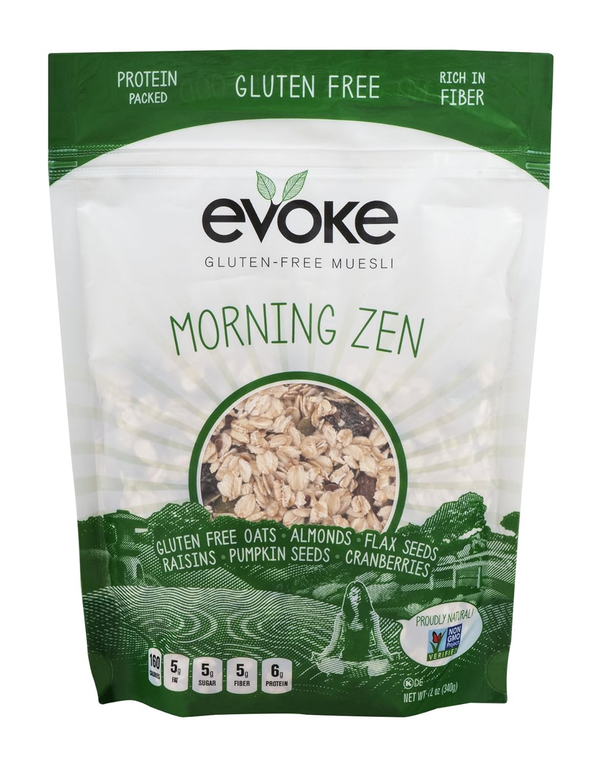 Evoke Gluten Free Muesli Cereal, Morning Zen, 12 oz Pack of 6 - Low Sugar, Enjoy cold or hot! Overnight Oats!