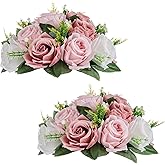 NUPTIO Flower Ball Arrangement Bouquet - 2 Pcs 9.5 inch Diameter Dusty Rose Fake Flowers Roses Balls for Centerpieces Tables - Artificial Rose Arrangements for Wedding Centerpiece Table Decorations