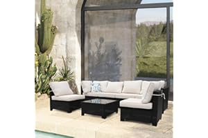 Ophelian 7 Pieces Outdoor Sectional Wicker Patio Furniture Set, Patio Set Conversation with Cushion and Outdoor Table for Balcony Lawn Garden and Backyard， Brown/Beige