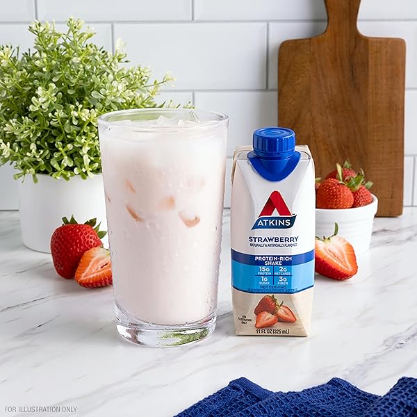 ATKINS STRAWBERRY FLAVORED PROTEIN SHAKE, HIGH PROTEIN, LOW GLYCEMIC, LOW SUGAR AND LOW CARB, KETO FRIENDLY, GLUTEN FREE, 12 COUNT