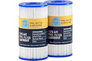 Sunset Filters Type A/C Pool Filter Cartridge for Intex Filter Pump, Inground and Above Ground Pools, Summer Waves pool filter type A or C, Made of Dacron fibre, Re-Useable (2 Pack)