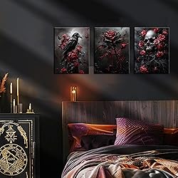 Gothic Canvas Wall Art Set of 3, Romantic Rose