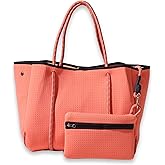 POPUPS Large Neoprene Tote Bag for Women – Stylish Work, Beach, Travel Bag with Pockets, Rope Handles with Zipper Pouch