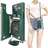 Bocasal Crossbody Wallet Case for iPhone 13 Pro Max with RFID Blocking Card Slot Holder, Magnetic Flip Folio Purse Case, PU Leather Zipper Handbag with Detachable Lanyard Strap 6.7 Inch 5G (Green)