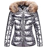 Bellivera Womens Lightweight Puffer Jacket, Winter Coats for Women Warm Quilted Bubble Padded Hood Coat with Faux Fur Collar