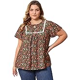 VIBOHCILLE Plus Size Blouses for Women Pintucked Trim Front Floral Print Tops Tie Neck Ruffle Sleeve Summer Vacation Blouse