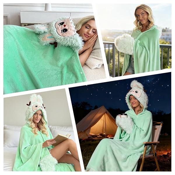 WEARABLE HOODIE BLANKET FOR ADULTS, MOTHERS DAY GIFTS-FLUFFY, FLANNEL HOODED BLANKET FOR WOMEN MEN TEEN-BIRTHDAY SHAWL GIFT-COZY WARM SOFT FUZZY GIFT IDEAS-GREEN