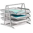 Mindspace Desk Organizer Paper Tray with 3 Tier Desktop File Organizer | Office Organizer & Stacking File Holder, Document Organization for Desk | The Mesh Collection, Silver