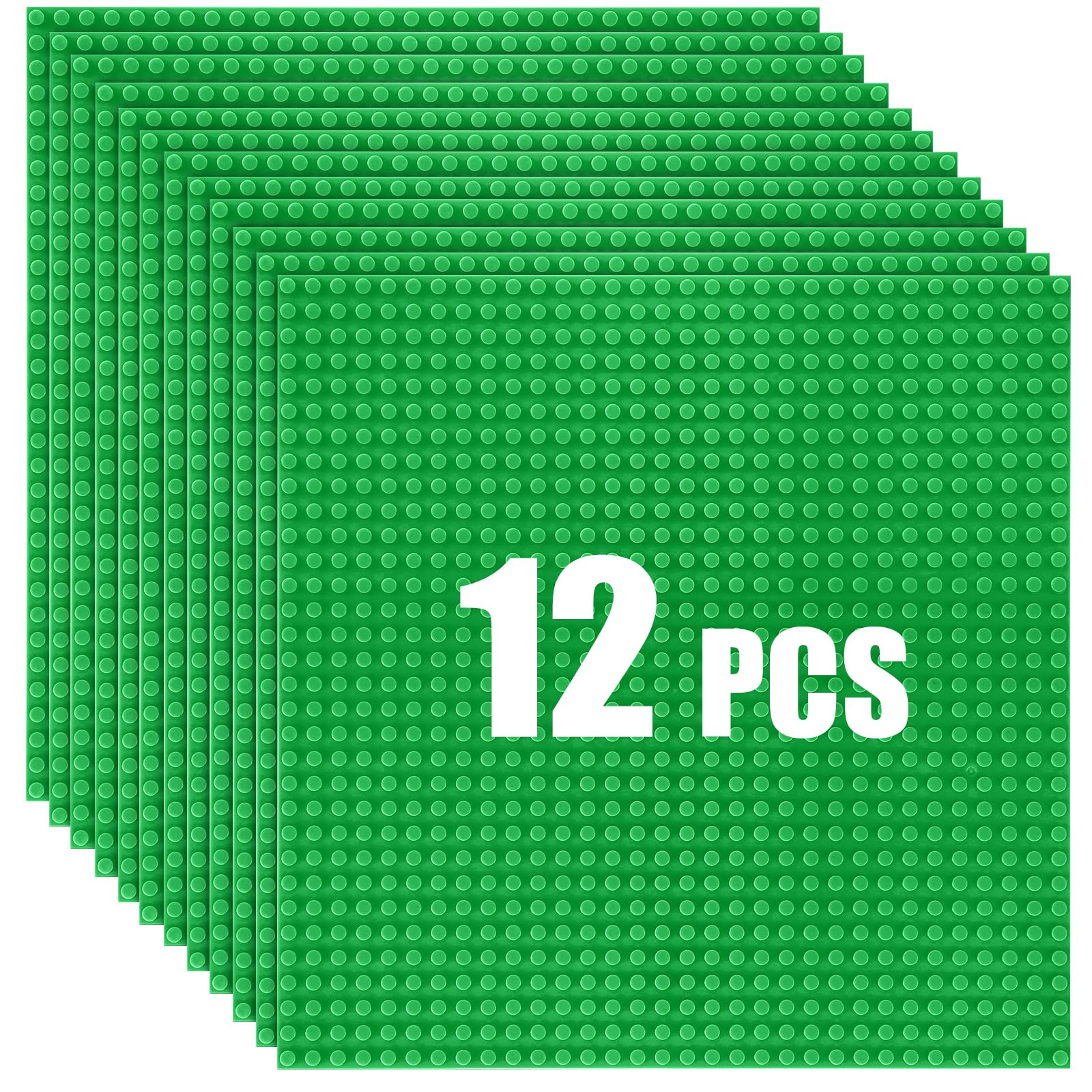 HUIZDQ 12 Pack Classic Baseplates Building Plates for Building Bricks 100% Compatible with All Major Brands-Baseplate, For Kids 3 Years Up, 10" x 10", Green