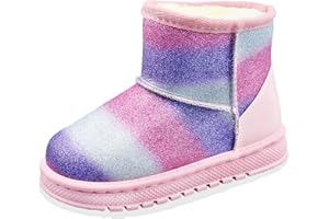 Elcssuy Girls Glitter Snow Boots Toddler/Little Girls Warm Winter Sequin Comfy Cute Durable Outdoor Sparkle Princess Ankle Boots