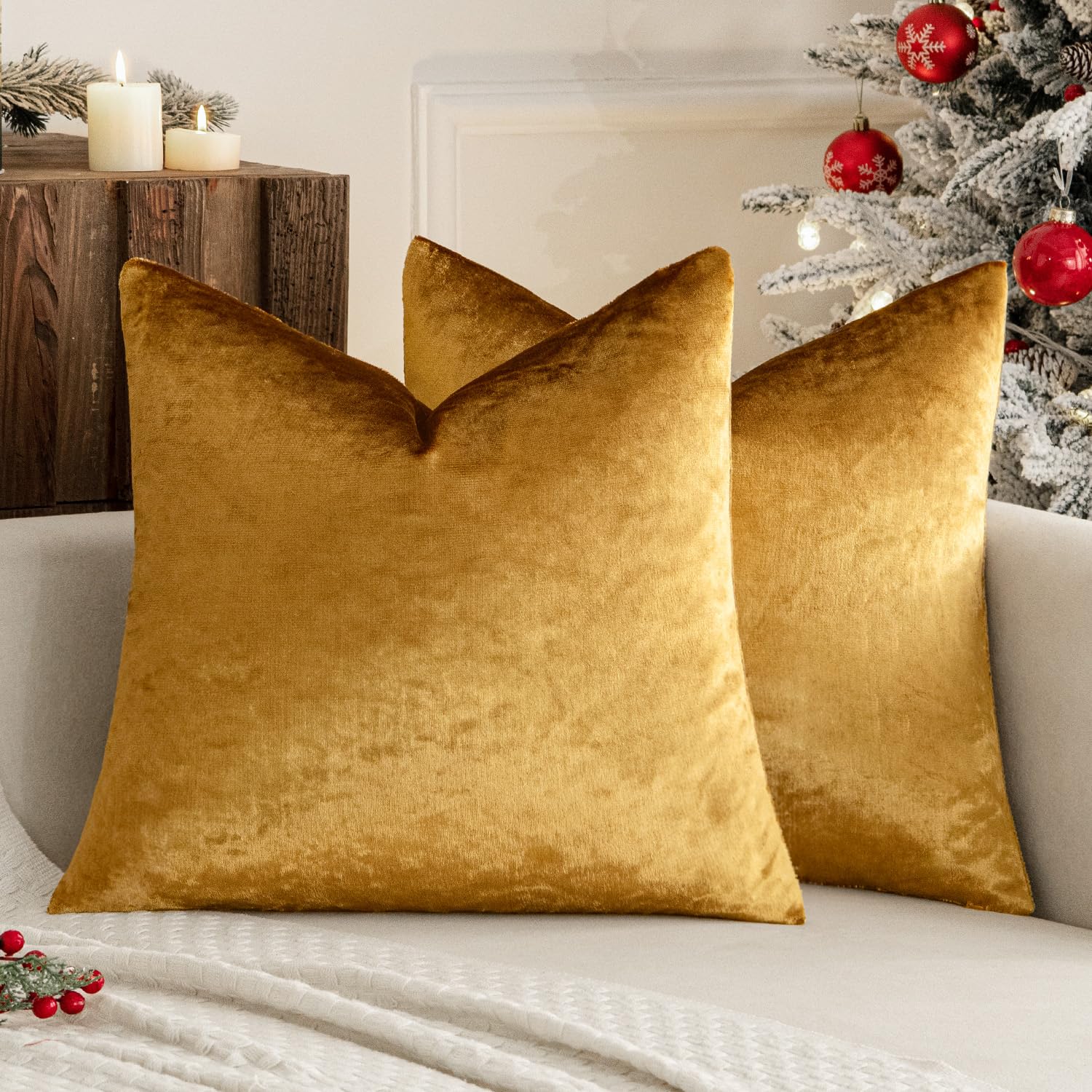 MIULEE Champagne Gold Luxurious Velvet Cushion Covers Soft Decorative Square Throw Pillow Case Pillowcases for Livingroom Sofa Bedroom with Invisible Zipper 20"x20" 50cm x 50cm 2 Pieces — image 1