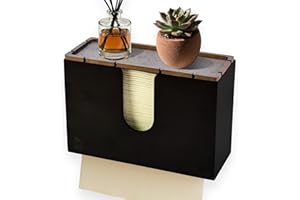 eBun Bamboo Folded Paper Towel Holder – Wall Mount & Countertop Paper Towel Dispenser for Bathroom, Kitchen & Office – Fits C-Fold, Multifold, Z-Fold Towels – Rustic Modern Design, Black