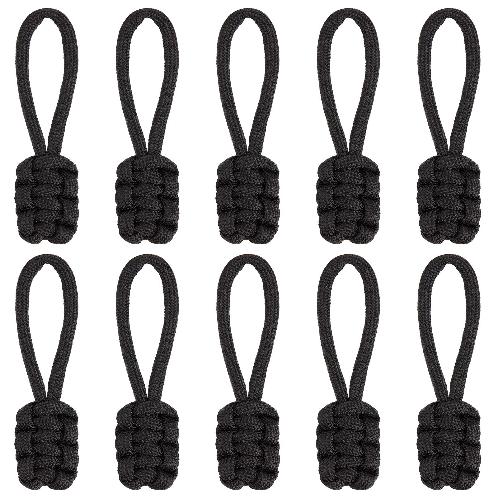 GORGECRAFT 10PCS Zipper Pulls Replacement Universal Nylon Zipper Repair Kit Zipper Slider Pull Tab Zipper Fixer Metal Zipper Head Hand Woven Pull Rope Zipper Handle Cord Pull Tab for Bags, Black