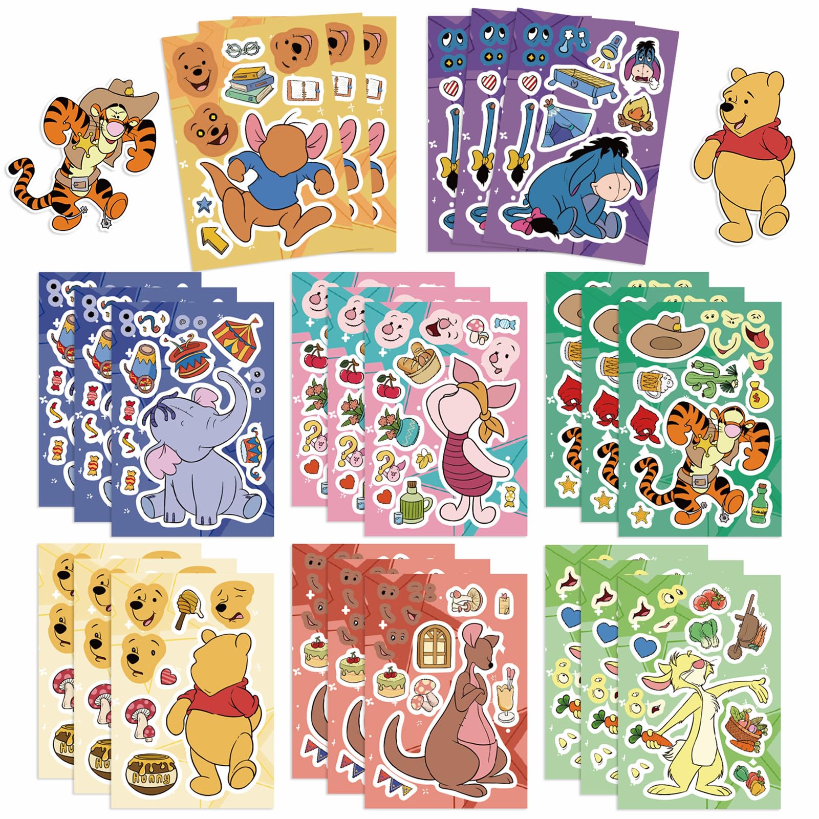 24 Sheets Cute Winnie The Pooh Stickers for Teens Make Your Own Cartoon Sticker Make a Face Stickers for Teens, Rewards Movies Themed Art Craft Party Supplies (Pooh Bear)