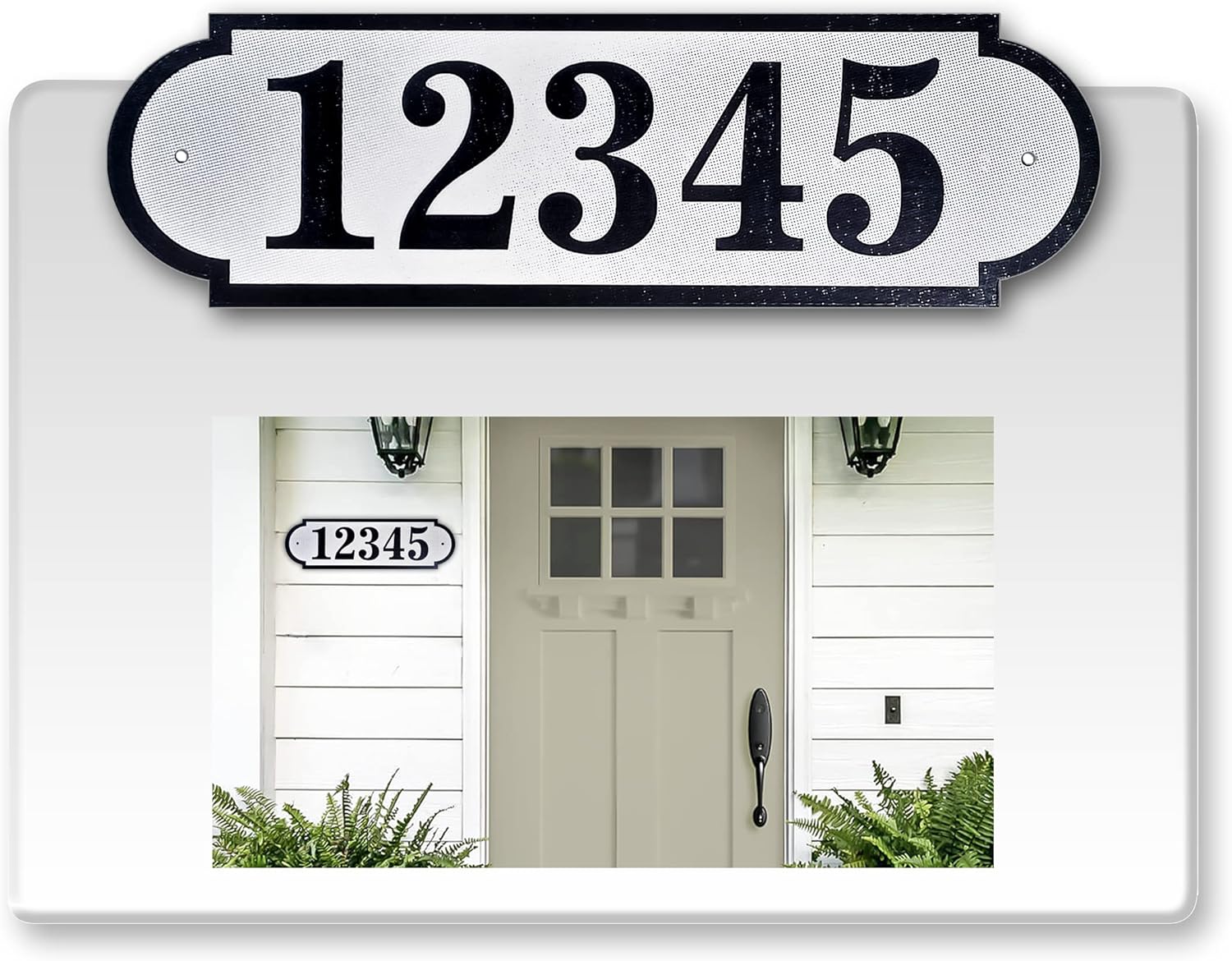 Plaques & Wall Art - Curb-N-Sign Horizontal Fancy Address Numbers for Outside, Custom, Reflective, Pre-Drilled, Rust Free Printed Sign (Medium (4x16`inches), White)