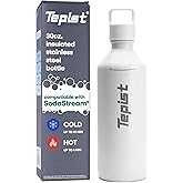 Tepist ThirtyO 30oz Stainless Steel Bottle Compatible with Sodastream Machines | Powder Coated White | Vacuum Sealed | Double Walled | Leak-Proof | Easy to Carry | Reusable Bottle