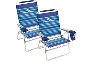 Tommy Bahama Set of 2 Highboy 4 Position Beach Chairs 15 Inch Seat Height with Cupholder, Side Storage Pouch and Mobile Phone Holder