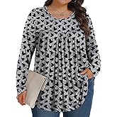 Plus Size Tops for Women Fall Long Sleeve Shirts Crew Neck Casual Loose Tunic Blouse 1X-5X