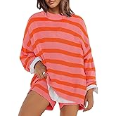 Panadila Womens Striped Sweater Set Oversized Lounge Sets Matching Pajamas Long Sleeve Sweater Top and Shorts