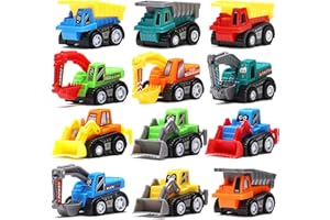 KARBERDARK Pull Back Car, 12 Pcs Mini Truck Toy Kit Set, Play Construction Engineering Vehicle Educational Preschool for Children Boys Party Favors, Kids Birthday Game Gift Playset Classroom Reward