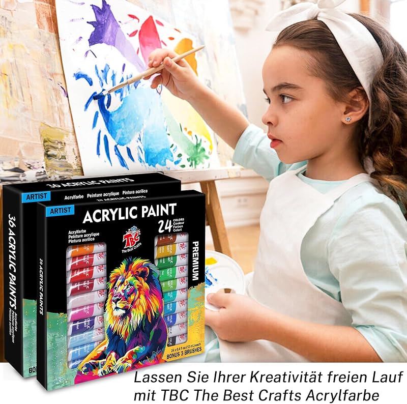 Acrylfarben Set, Satz von 24 farbe 12ml Tuben, Grundlegende und Metallische Farben, Wasserfest und Lichtecht, Schnell Trocknend, für DIY Stein, Keramik, Holz, Papier — Foto 6 von 6