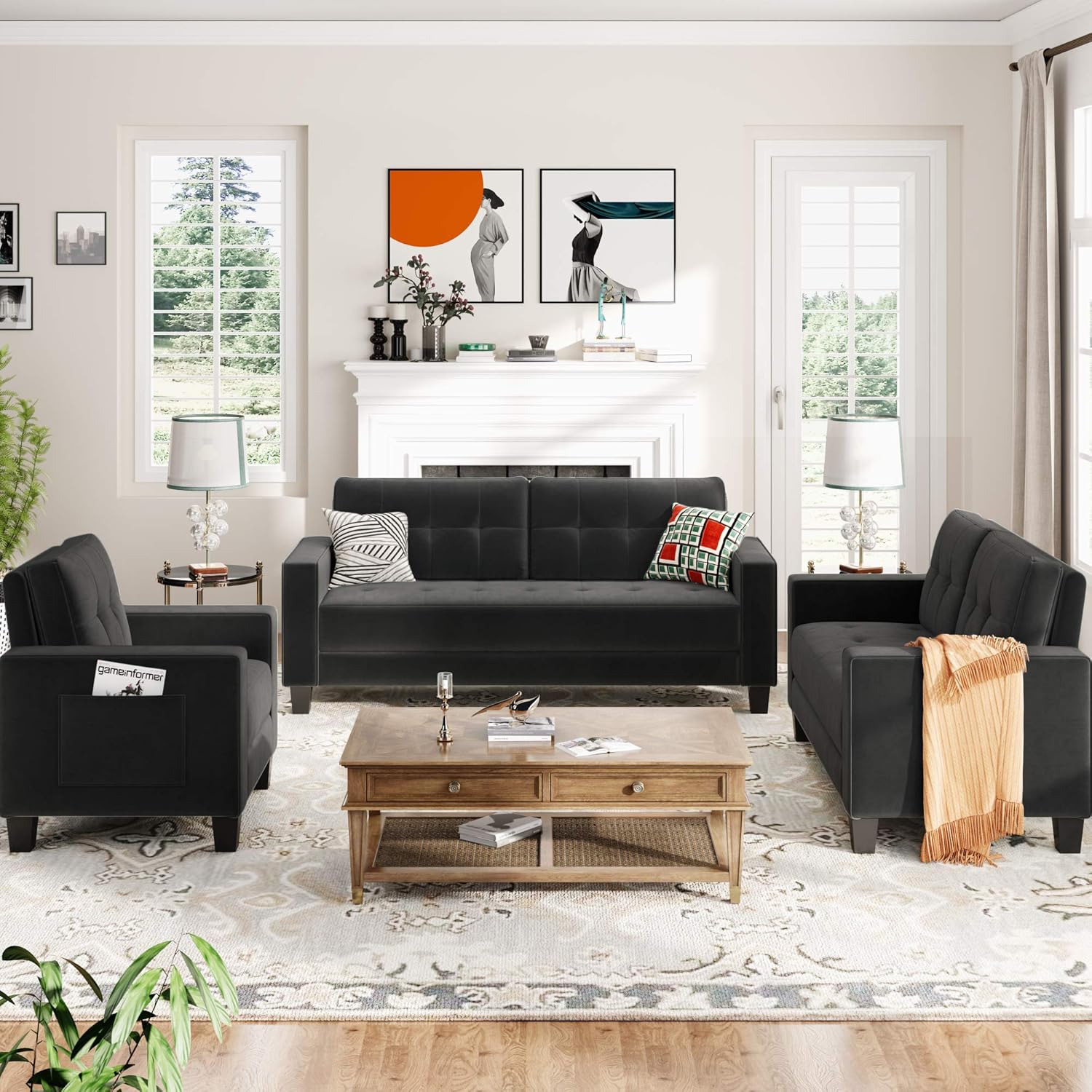 STARTOGOO Couch Piece, Living Room Loveseat Single Chair Sectional Sofa Set Grey (1+2+3-Seat), Black 2: Furniture & Decor