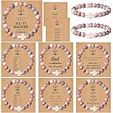 COLOYAN 9Pcs Cross Natural Stone Bracelets for Women, 8mm Stone Beaded Cross Bracelet for Mother Grandma Wife, with 9 Meaningful Card Inspirational
