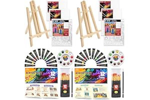 AOTEMOON 2 Pack Painting Set for Adults or Family Groups, 62 PCS Paint Sets with 2 Table Easels,24 Acrylic Paints,6 Pre-Drawn & Blank Canvases for Painting,24 Brushes,2 Pencils,2 Palettes and Painting Guides