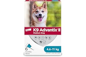K9 Advantix II Flea and Tick Treatment for Medium Dogs weighing 4.6 kg to 11 kg (10 lbs. to 24 lbs.)-6 doses