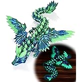 3D Printed Dragon with Wings Glow in The Dark, 11" 3D Dragon Toys, Articulated 3D Printed Animals, Realistic Movable Joints Desk Decor, Office Stress Relief Fidget (Glow Green (Glow in the Dark))